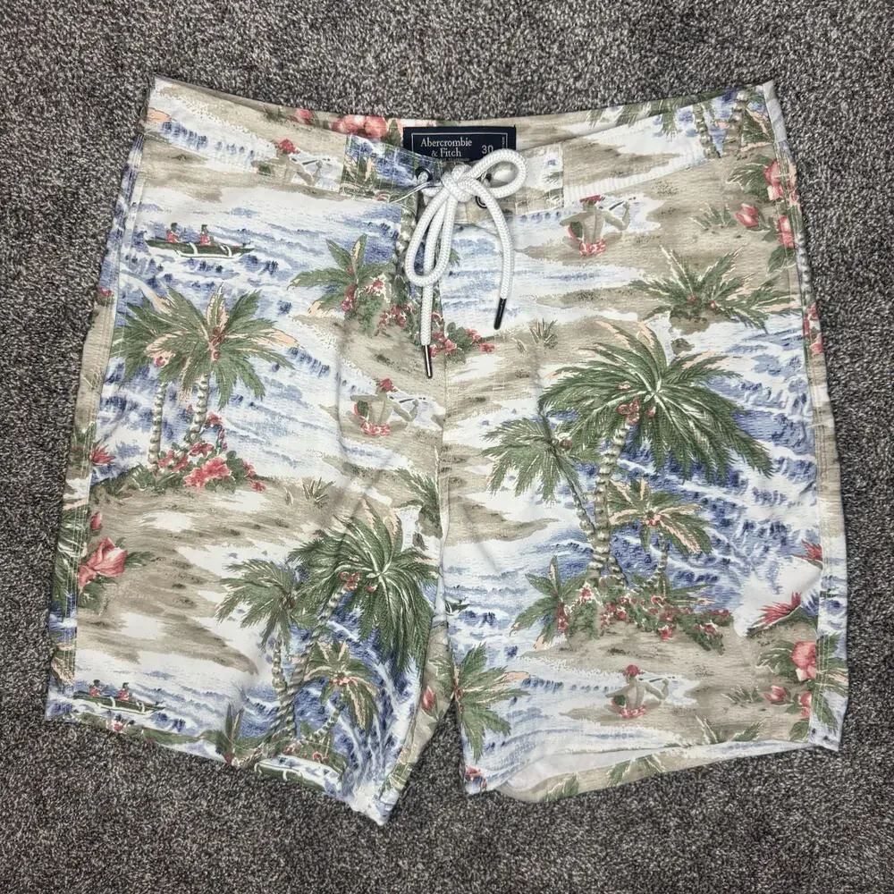 Abercrombie & Fitch Men Swim Trunks 30 Tropical Island Palm Tree Board Shorts